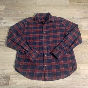 UNTUCKit Men's Rosato Flannel Shirt In Navy Blue & Red Plaid Size L
